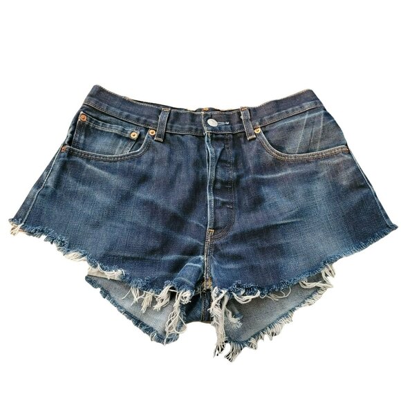 Levi's Shorts Womans Button Fly Dark Wash Cut-Offs See Measurements 30" JJ1506 - Picture 1 of 6